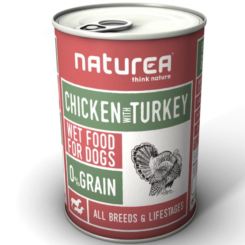 Naturea kurczak z indykiem, dla psów i szczeniąt, 400 g