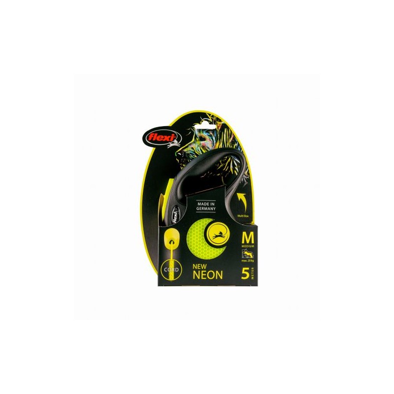 Smycz Flexi neon, odblaskowa, automatyczna, linka, rozmiar M, 5m - 20 kg