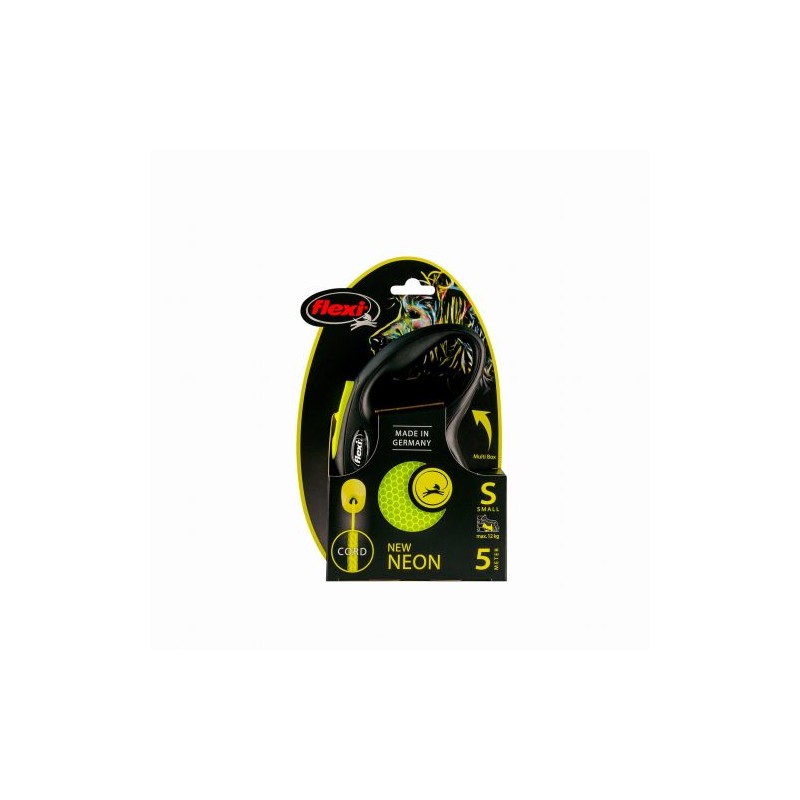 Smycz Flexi neon, odblaskowa, automatyczna, linka, rozmiar S, 5m, 12 kg