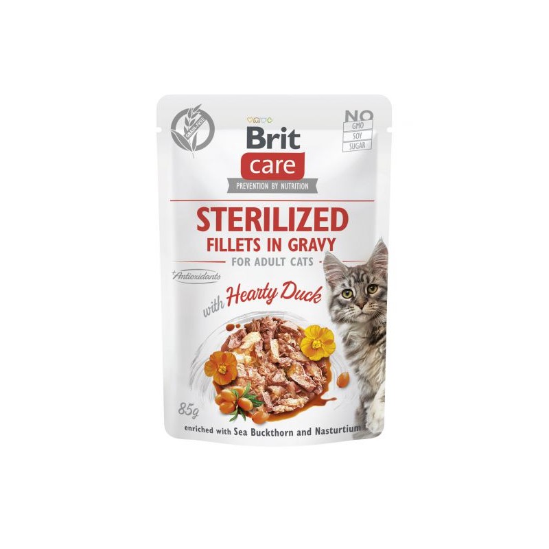 Brit Care, kot sterylizowane, Fillets in Gravy Hearty Duck Pouch 85g