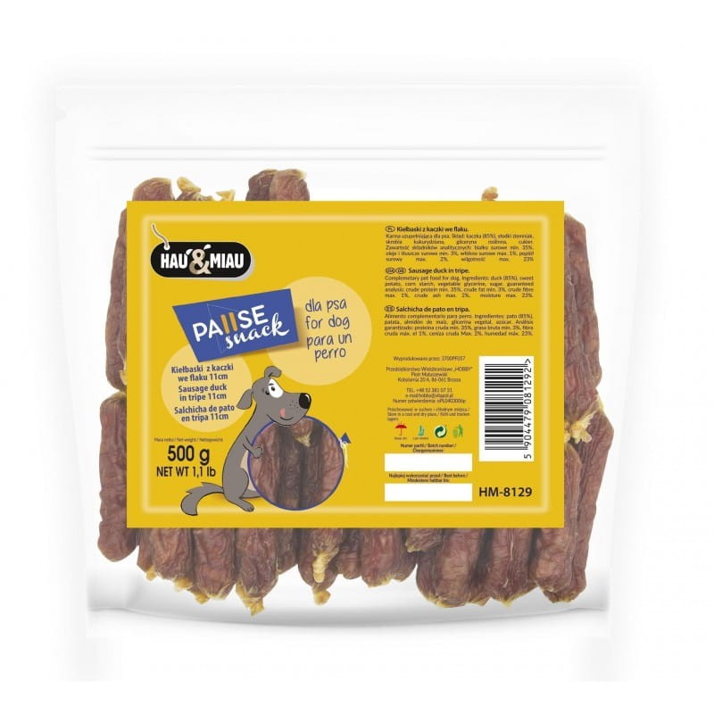 Hau&Miau, Pause snack, kiełbaski z kaczki, 500 g